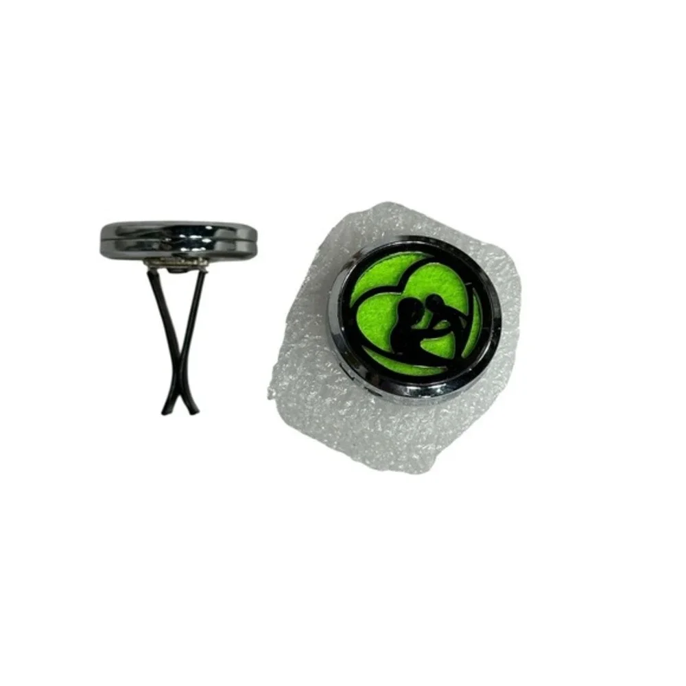 Mother Child Heart Essential Oil Diffuser Car Vent Clip Silver Tone Green Pad